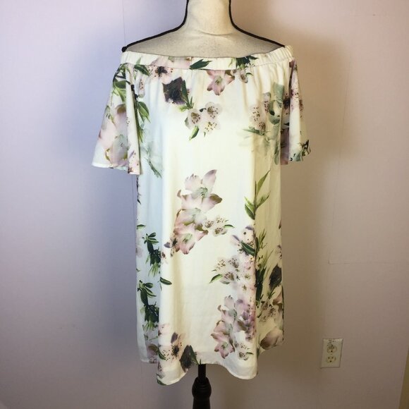 Lulus Dream of You Shift Dress Size M Womans Ivory Floral Print Off-the-Shoulder - Picture 1 of 14
